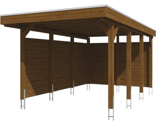 SKAN HOLZ Friesland enkele carport inclusief zij- en achterwand 314x555 cm notenhout