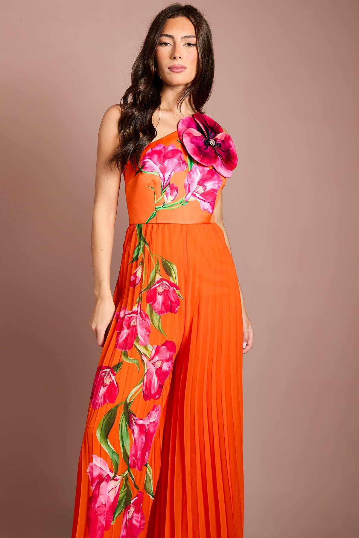 Coast Combinaison Plissée Orange À Une Épaule Avec Corsage