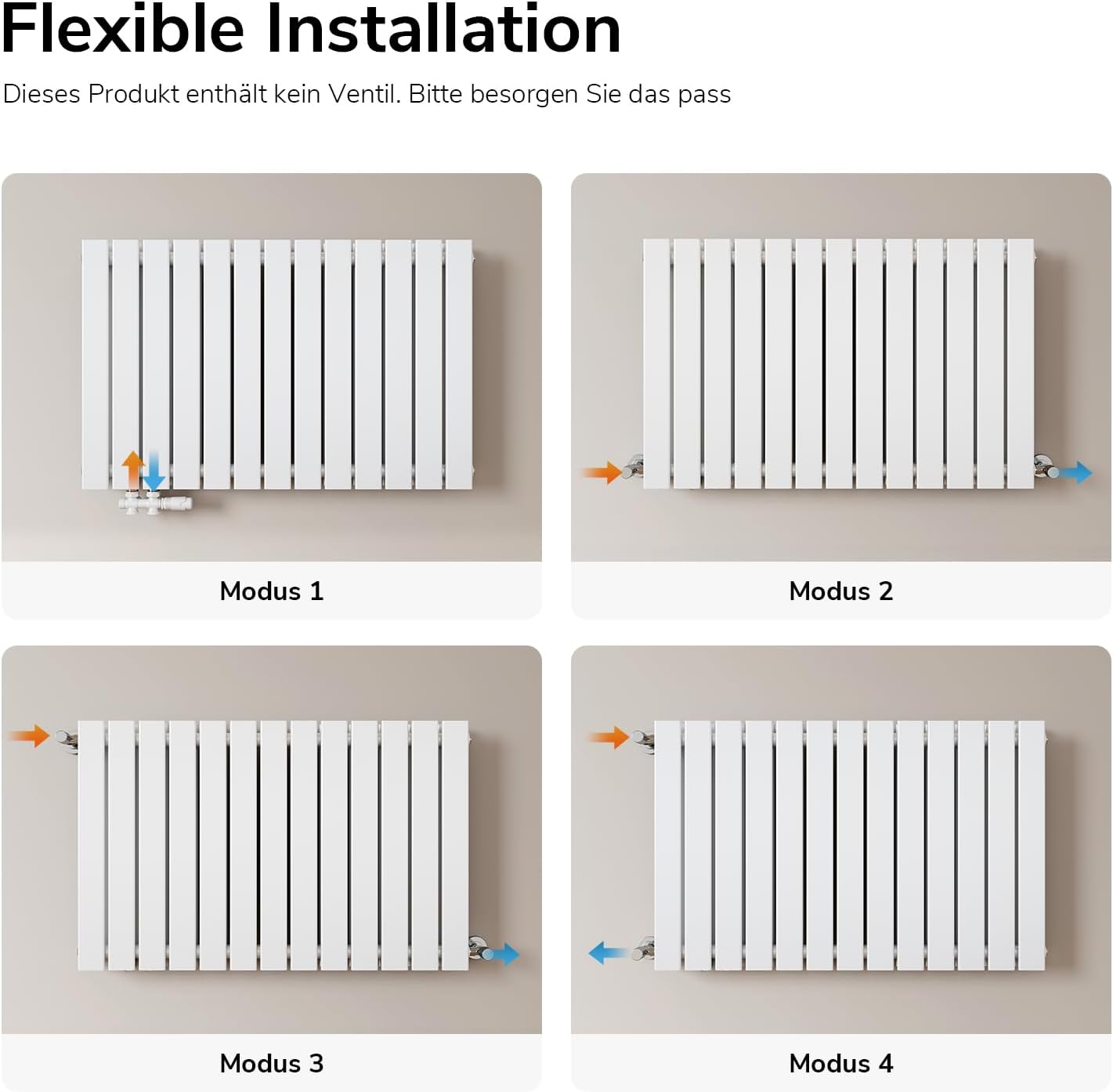 EMKE Design Heizkörper Flach, 630x1006 mm Horizontal Flachheizkörper mit Seitenanschluss, Doppellagig Weiß Paneelheizkörper Wandheizkörper für Bad, Flur& Wohnzimmer, 1308W