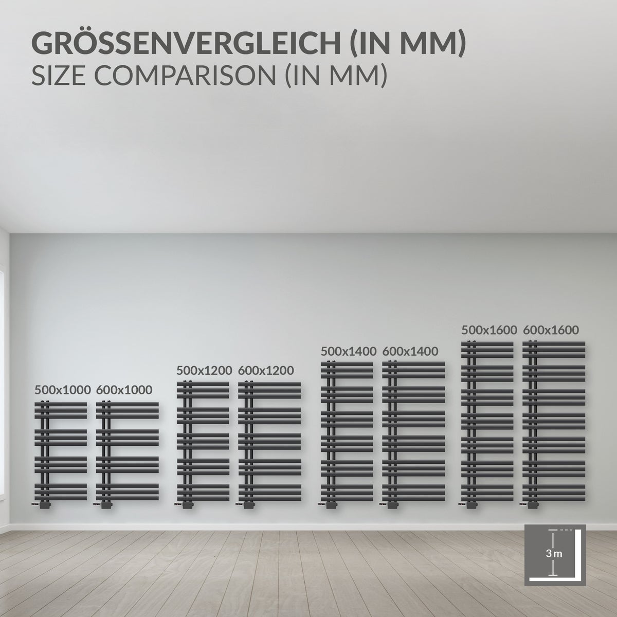 ECD Germany Iron EM Design Badkamerradiator - 500 x 1600 mm - Antraciet - Designradiator Paneelradiator Handdoekwarmer Handdoekdroger Verwarmingsradiator