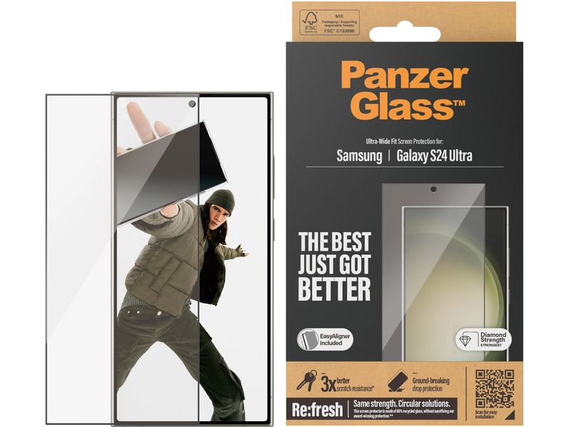 Panzerglass Displayschutz Ultra Wide Fit Galaxy S24 Ultra m Display-Schutzfolie für das Samsung Galaxy S24 Ultra mit Montagehilfe