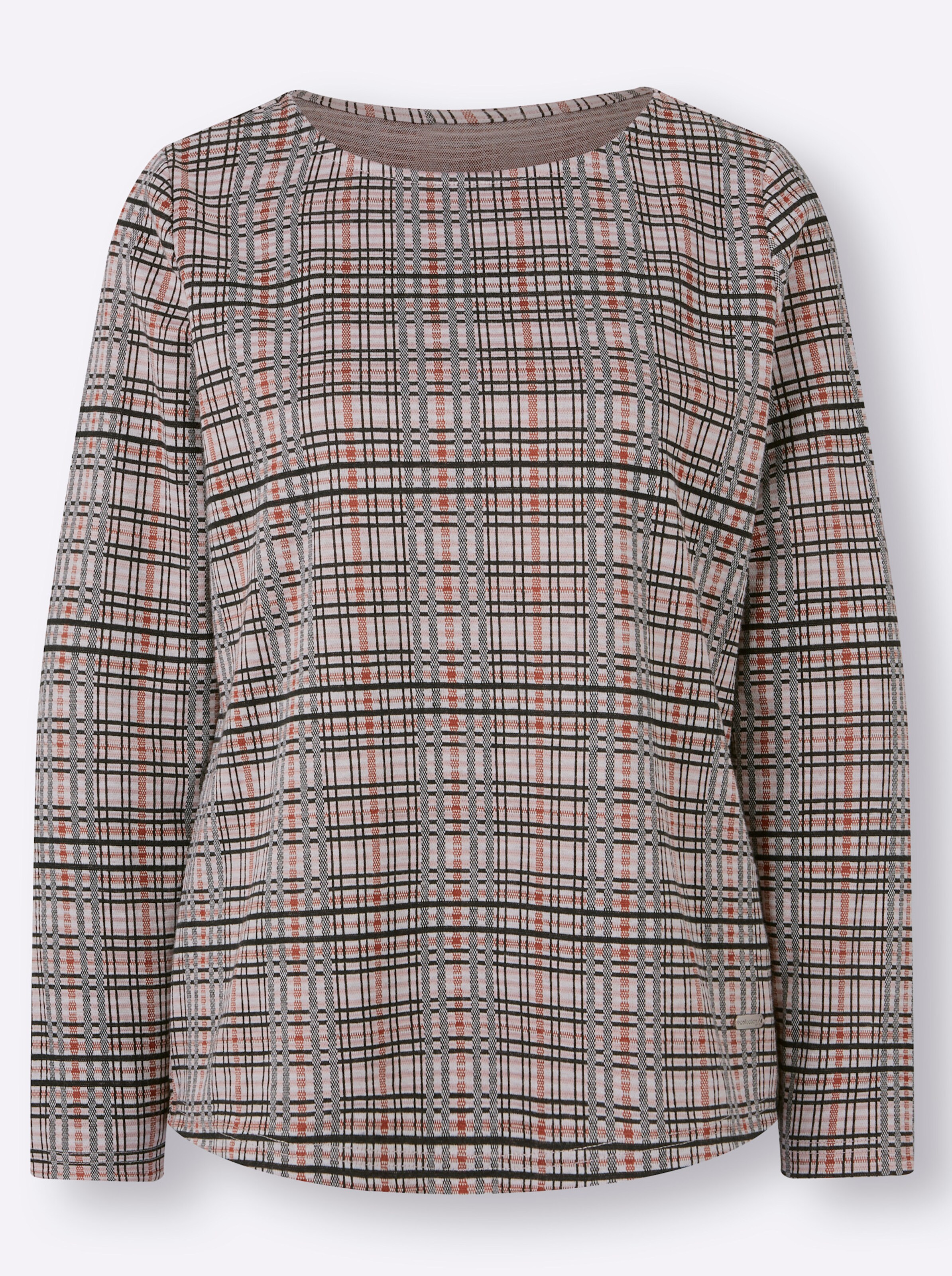 Langarmshirt in rosé-kariert