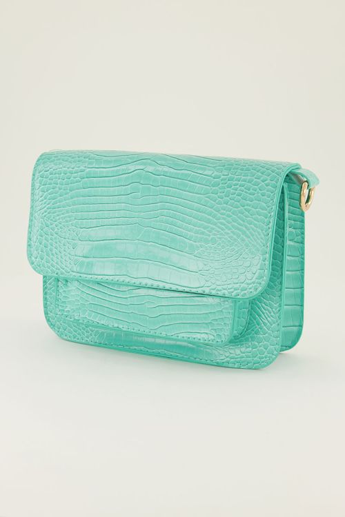 Turquoise schoudertas met croco print