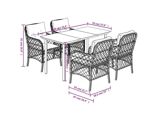 VIDAXL - Ensemble table et chaises Ensemble à manger de jardin et coussins 5 pcs gris clair rot...
