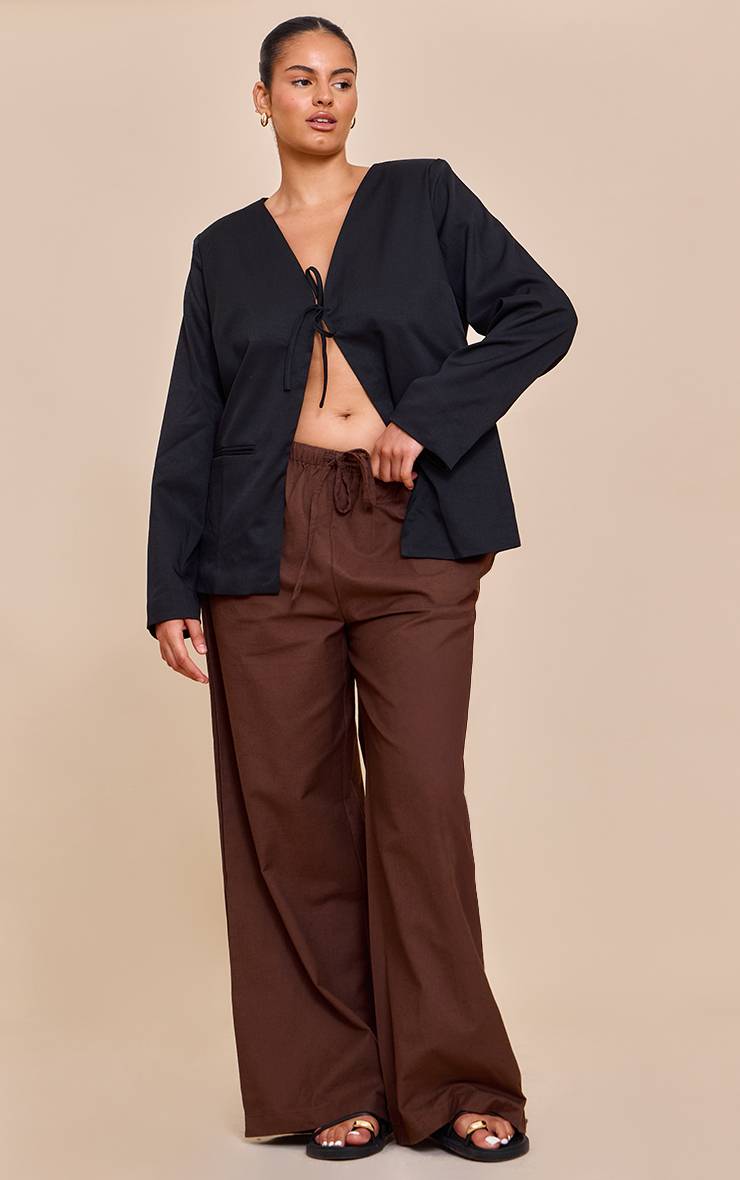 Noir Blazer Boxy Grande Taille À Nouer