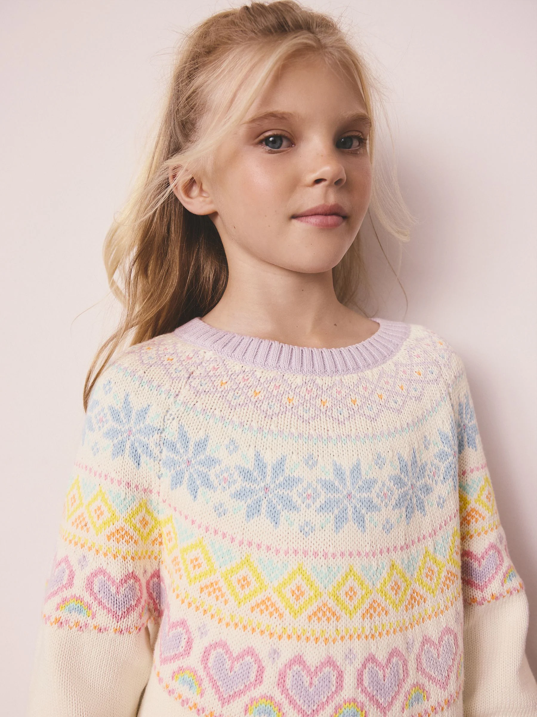 Pastelkleurige regenboogprint - Little Bird by Jools Oliver Kinder Regenboog Fair Isle Kerstmis Familie Gebreide Jurk