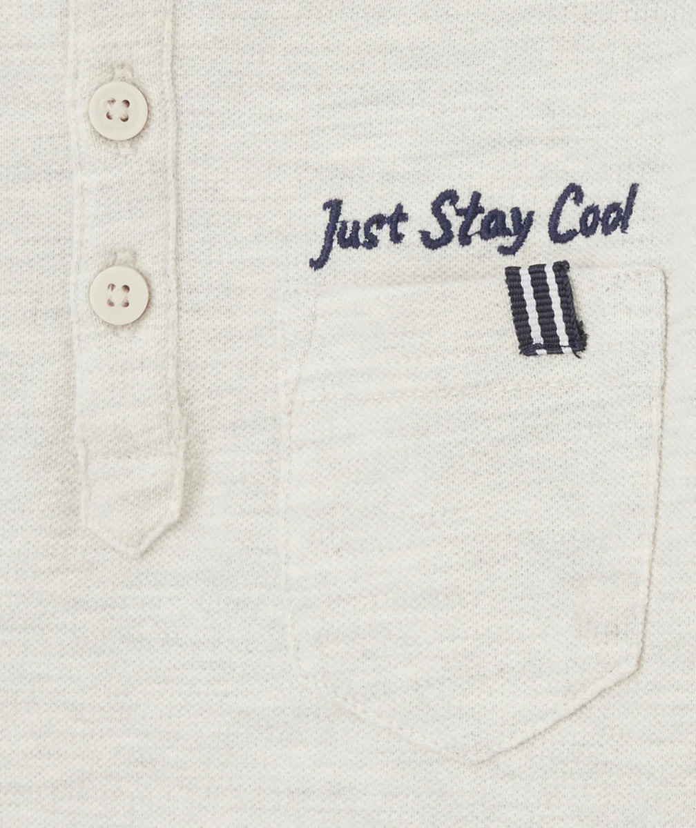 T-SHIRT GARÇON EN COTON GRIS CHINÉ AVEC COL MAO