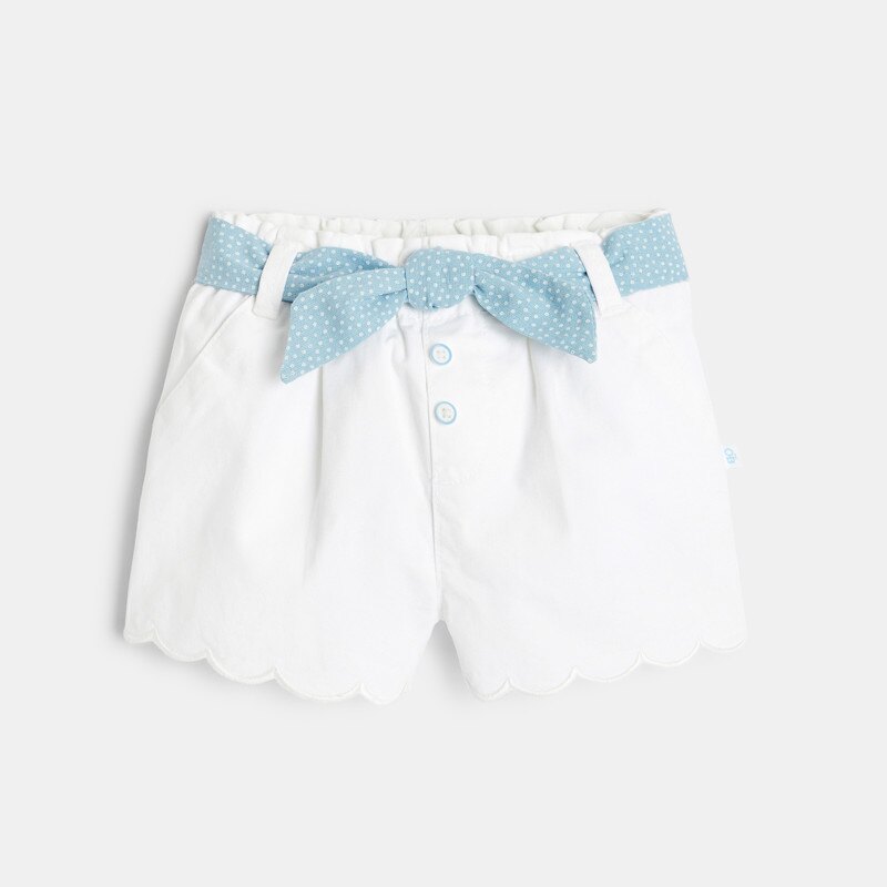 Short festonné à ceinture imprimée blanc bébé fille Blanc