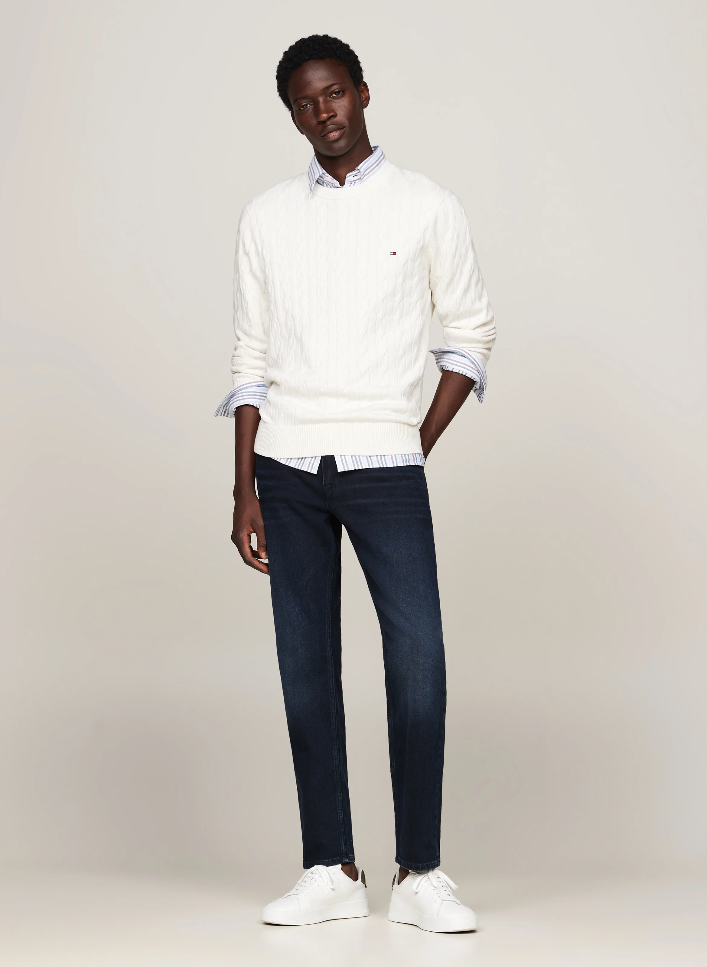 Pull col rond droit en coton bio | Blanc