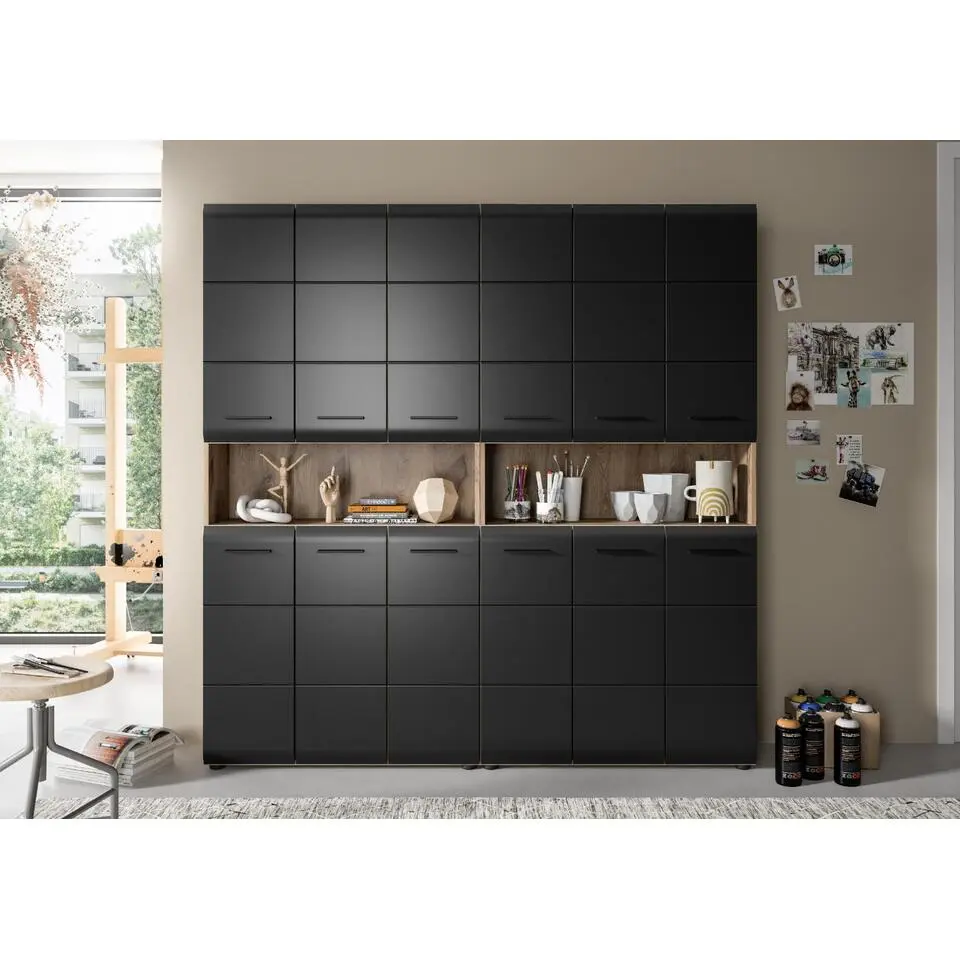Hioshop Ice badkamer I15 zwart mat- eiken decor
