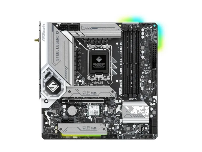 ASRock B760M Steel Legend WiFi - Bundkort - micro ATX - LGA1700 sokkel - B760 Chipset - USB-C 3.2 Gen2, USB 3.2 Gen 2, USB 3.2 Gen 1 - 2.5 Gigabit LAN, Wi-Fi 6E, Bluetooth - onboard grafik (CPU påkrævet) - HD Audio (8-kanaler)