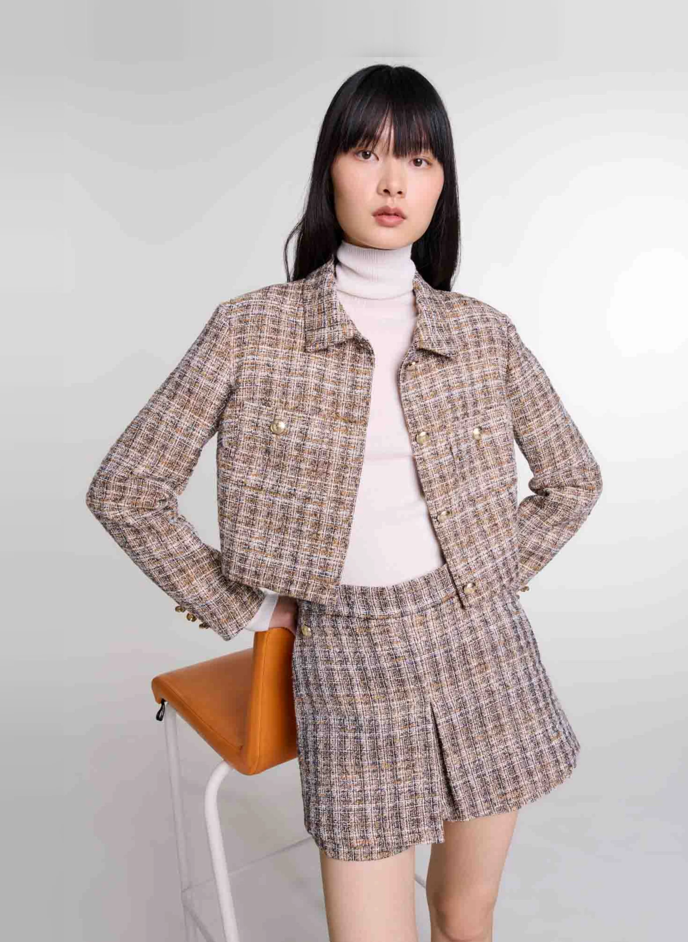 Veste col classique en coton mélangé | Marron
