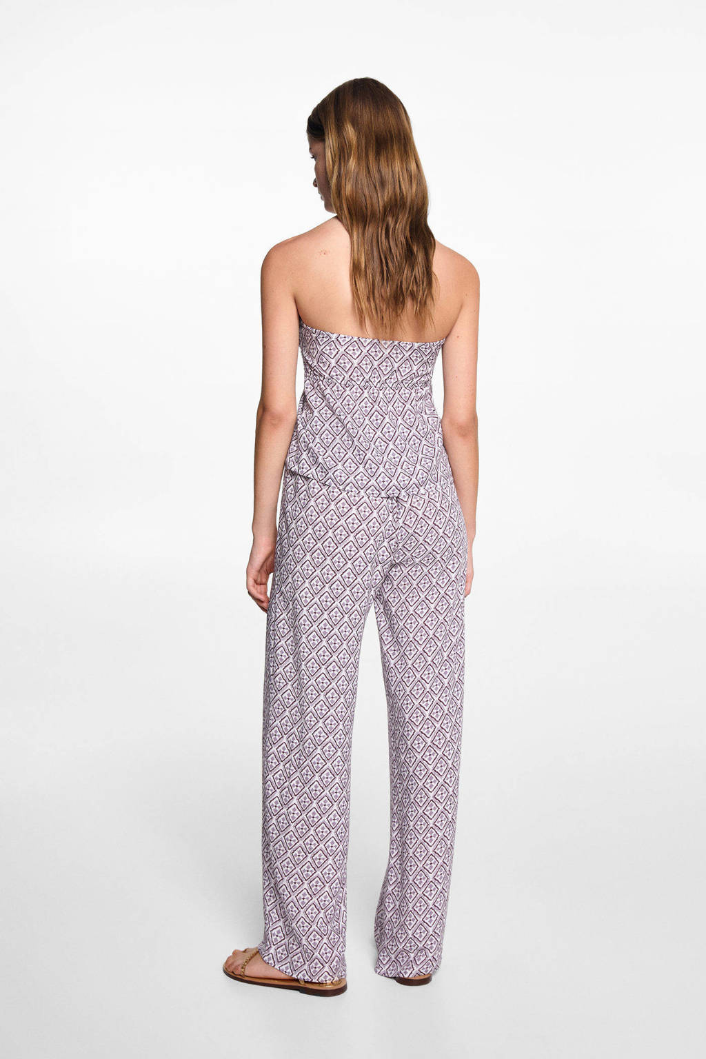 MANGO TEEN broek met all over print lila/wit