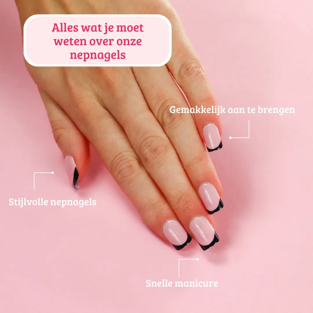 Press On French Nails Black / Pink