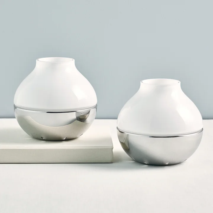 Georg Jensen - Hurricane Windlicht medium, Edelstahl / weiss