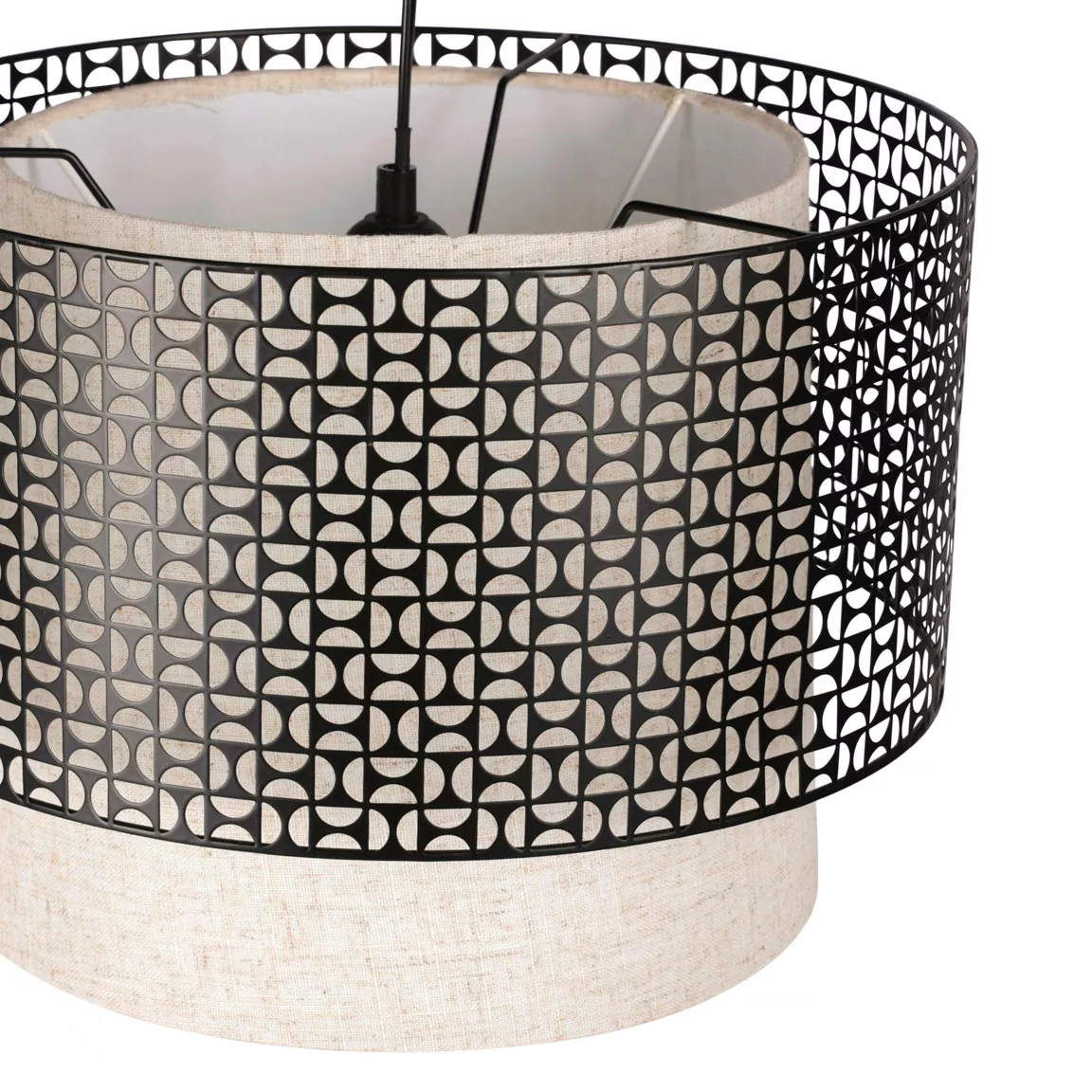 Suspension ronde métal vintage (D35 cm) Arsène Noir et beige