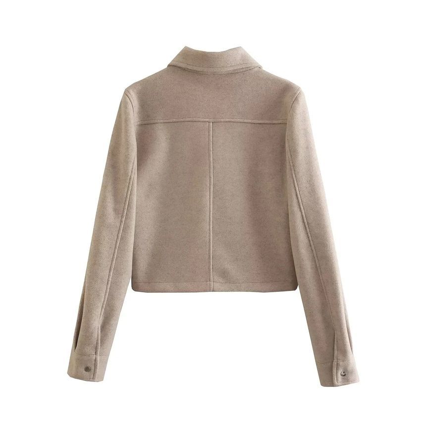 Opuscule - Effen cropped jasje met kraag en knoopsluiting