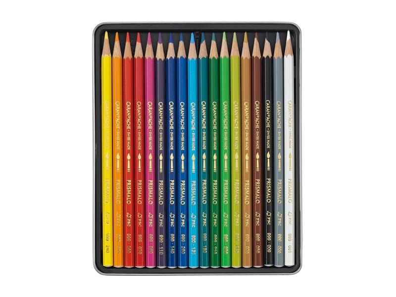 Caran d'Ache Farbstifte Prismalo 18 Stück Wasservermalbare Malstifte in robuster Metallschachtel