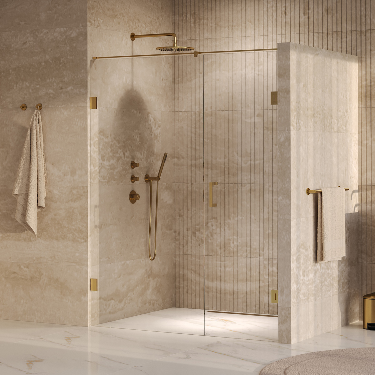 Brauer Void profielloze nisdeur 150cm met draaideur 70cm aan muur messing geborsteld PVD