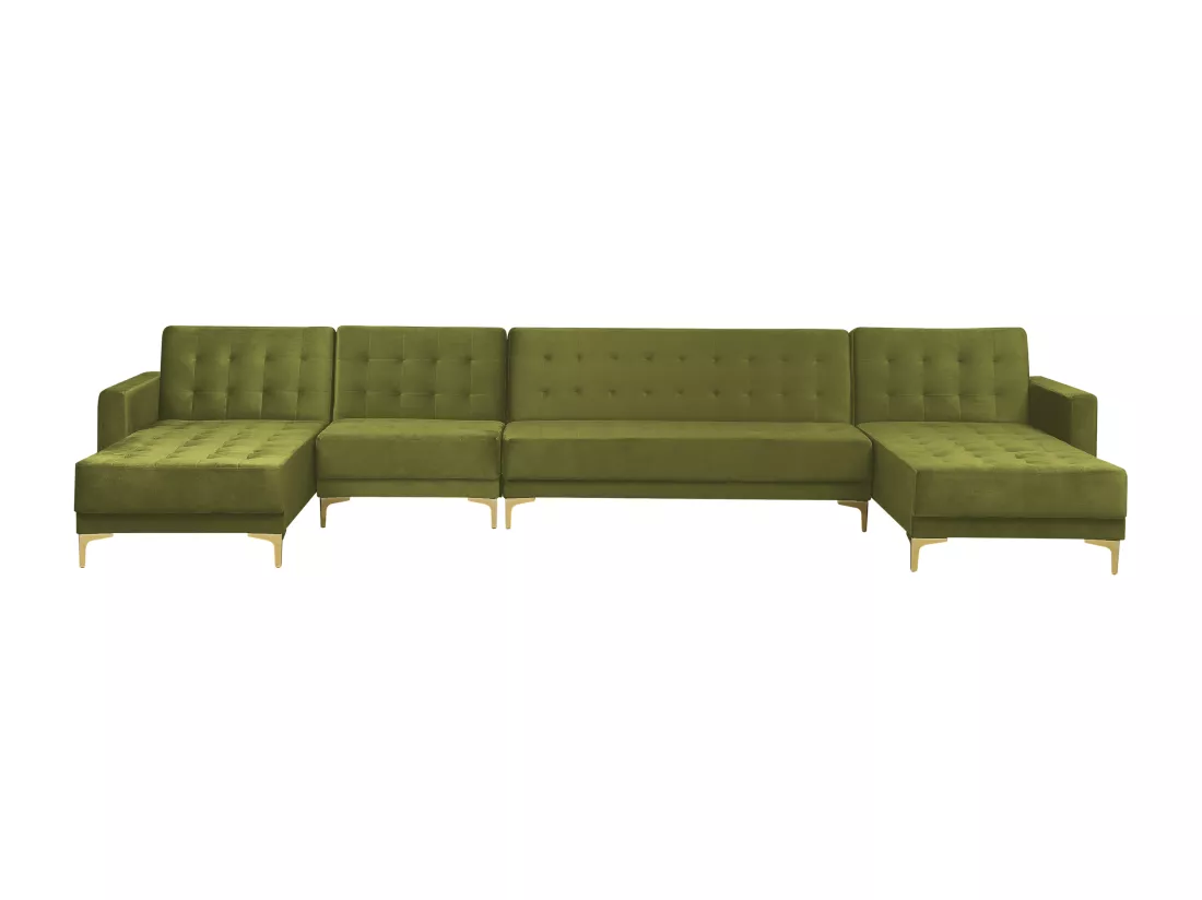 Canapé modulable 6 places en forme de U velours vert ABERDEEN