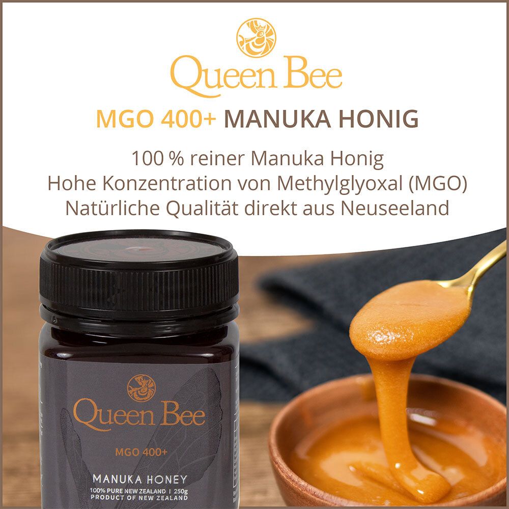 NZ QueenBee MANUKA HONIG MGO 400+ 250G