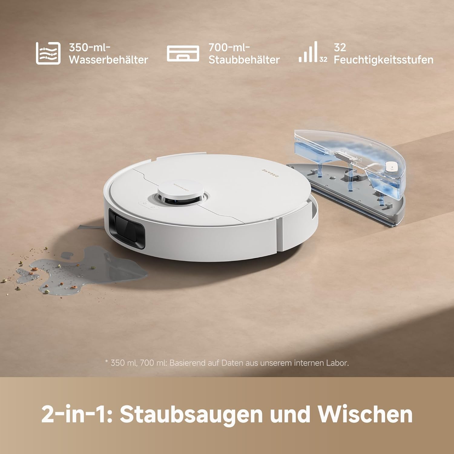 dreame D20 Saugroboter, 13.000 Pa Saugkraft, DuoBrush für Tierhaare, LDS-Navigation, 2-in-1: Staubsaugen und Wischen, Hartböden und Teppiche, 5.200-mAh-Akku, App- und Sprachsteuerung