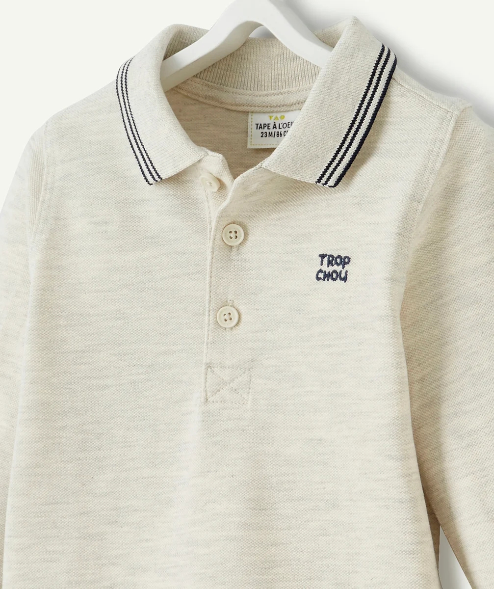 POLO GRIS EN COTON PIQUÉ AVEC MESSAGE BRODÉ BÉBÉ GARÇON