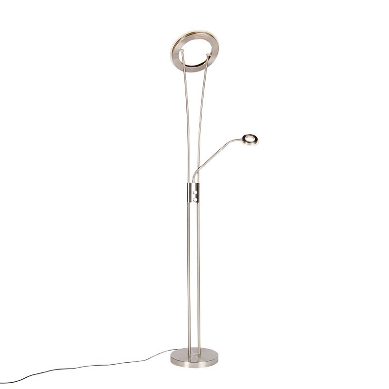 Moderne vloerlamp staal en glas incl. LED met leesarm - Divine
