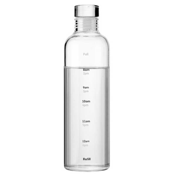 Glass vannflaske med tidsmarkør 500 ml gjennomsiktig