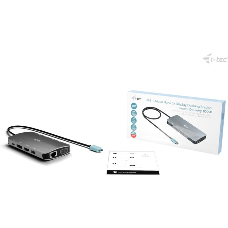 i-tec USB-C Metal Nano 3x Display (DP, HDMI and VGA) Docking Station + Power Delivery 100 W