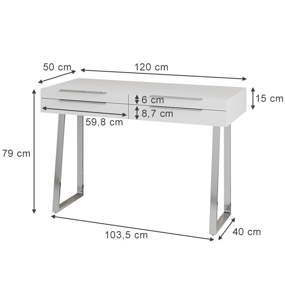 Oskar-Store Schreibtisch Alexia Weiß, 120 x 50 cm, Bürotisch mit Schubladen, modern
