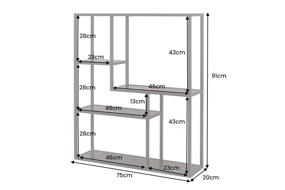 Industrial Wandregal SLIM LINE 90cm Esche schwarz fünf Regalböden