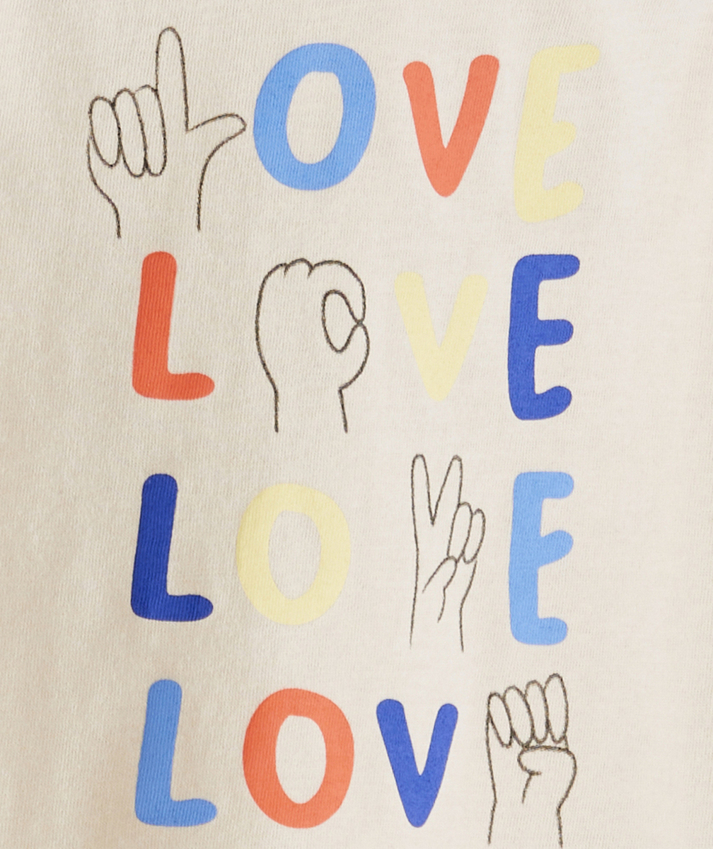 T-SHIRT MANCHES LONGUES BÉBÉ GARÇON EN COTON BIO BEIGE MOTIF LOVE