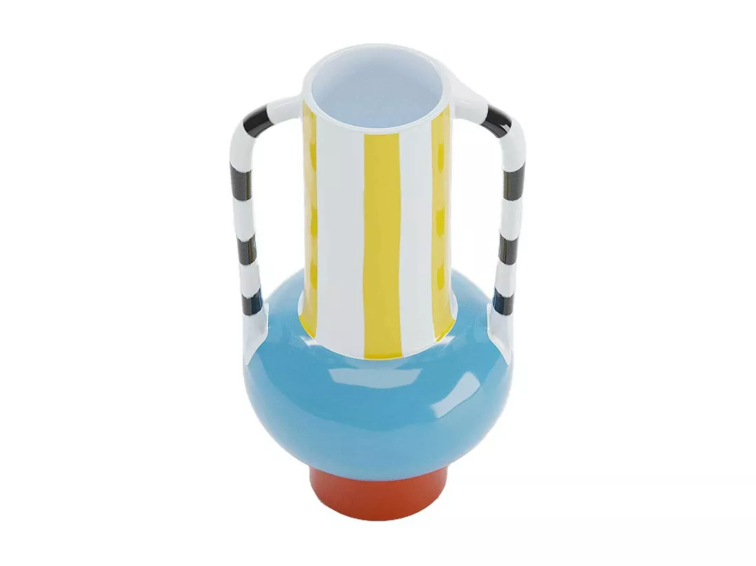 CASSIS - Vase décoratif en céramique rayée avec poignée