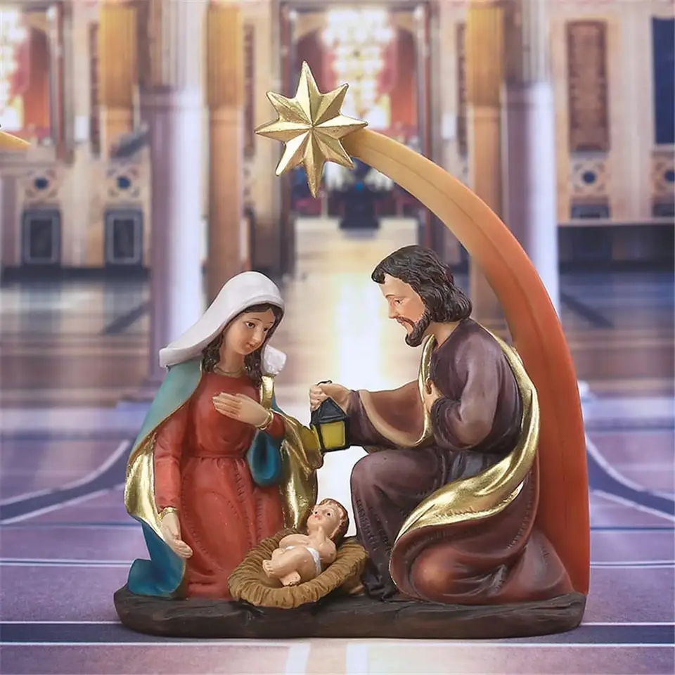 (15x12.3cm) Krippen Figur Weihnachts Aufsteller Christbaum Deko - Bunt