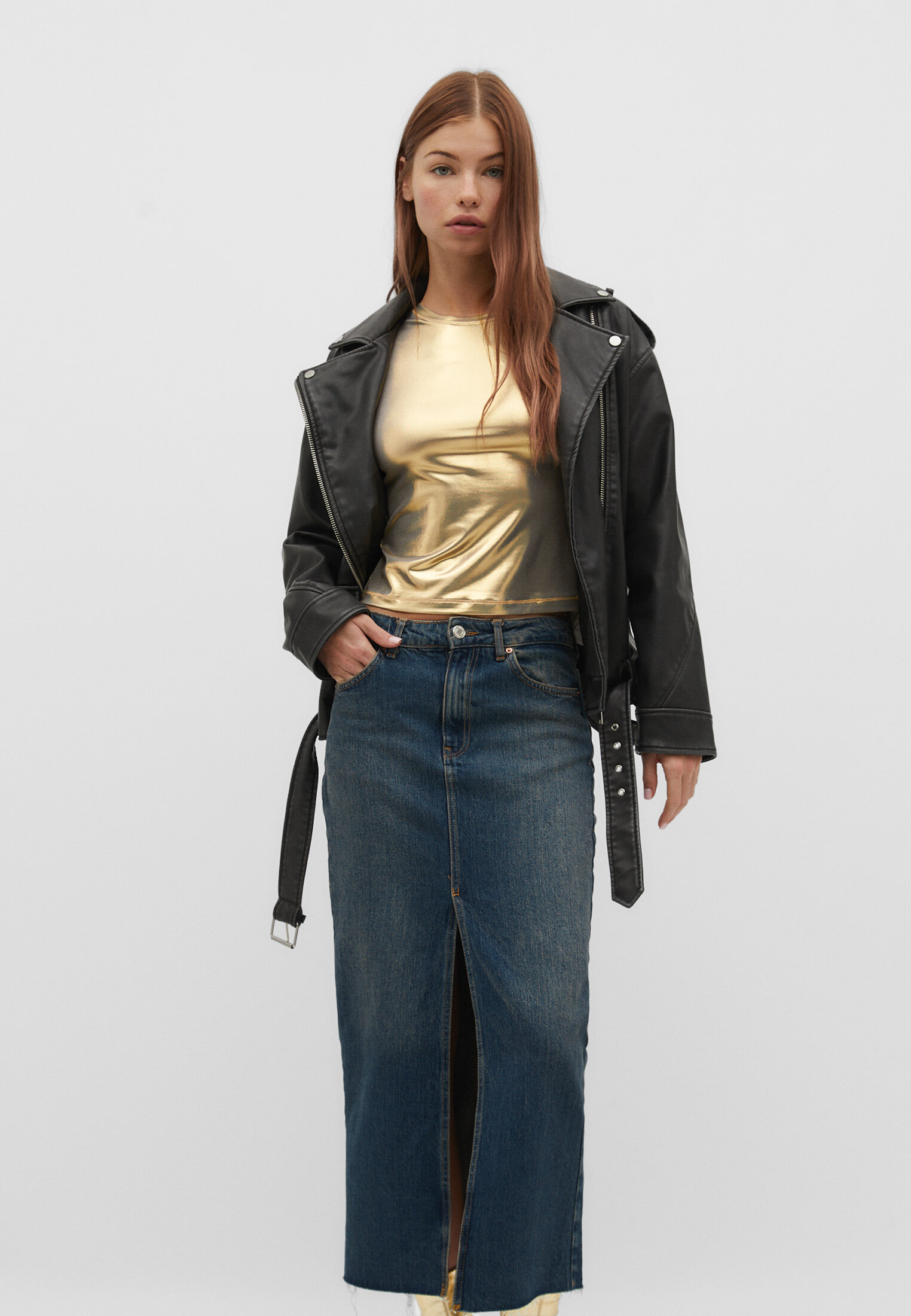 Saia longa e confortável em jeans