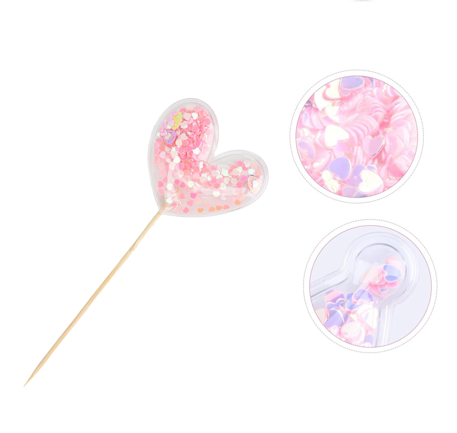(13cm) Mini Kuchenstecker Konfetti Herz Tortenstecker Topper Dekoration für Torten / Kuchen - Rosa