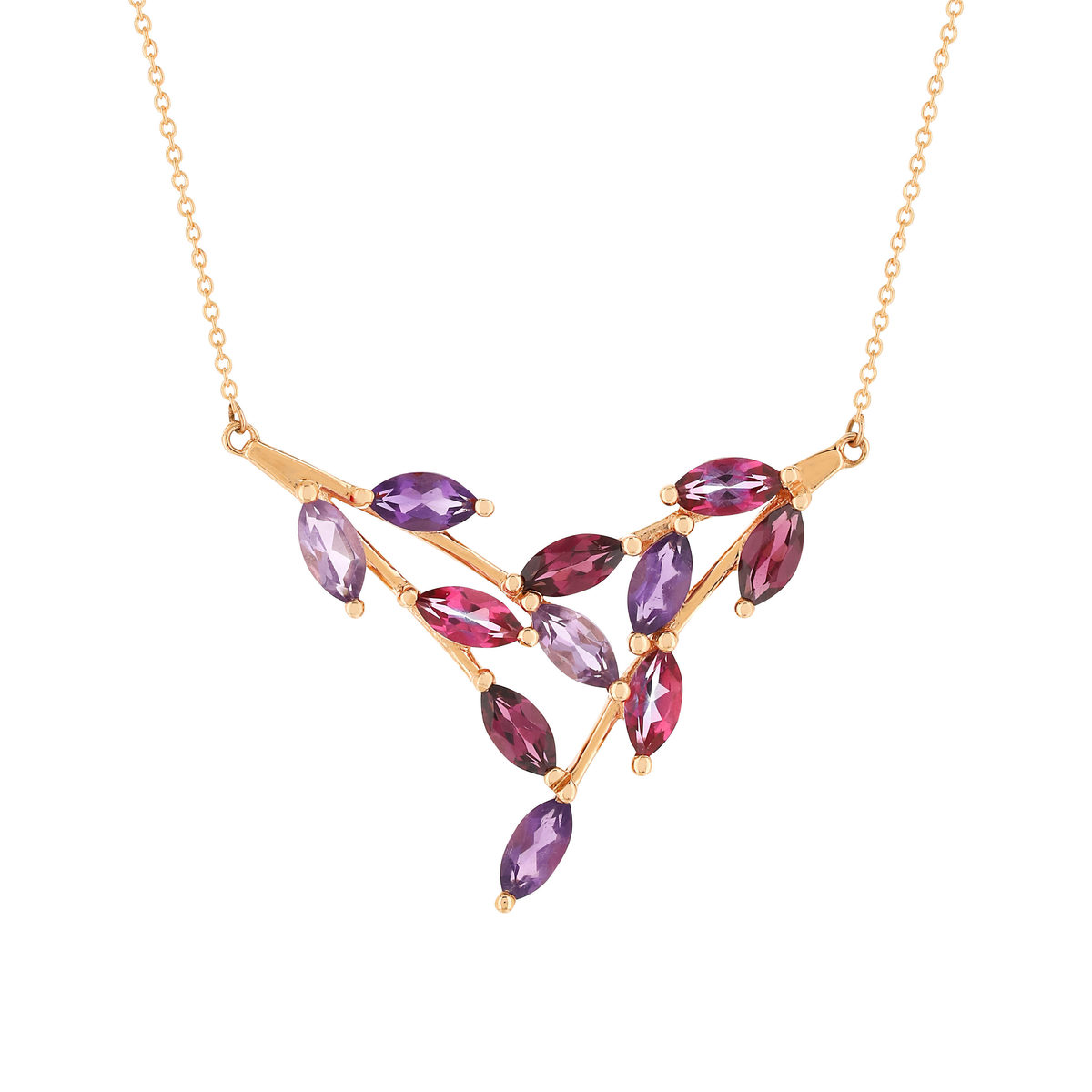 Collier or rose 375 améthystes grenats rhodolites topazes roses 45 cm