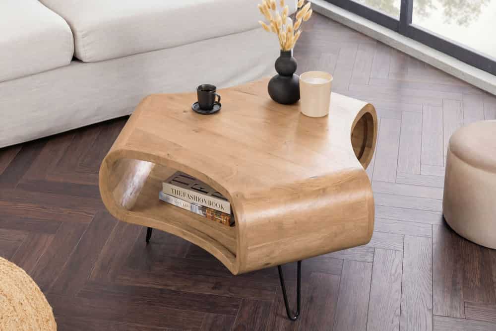 Couchtisch ORGANIC LIVING 70cm natur cream finish Mangoholz mit Hairpin Legs
