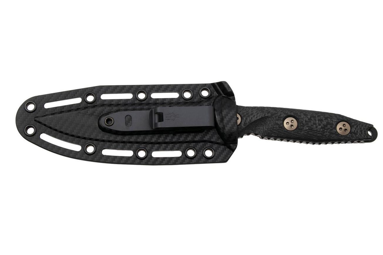 Microtech Socom Alpha 113-1DLCCFS, Black DLC M390, Black Carbon Fiber, vaststaand mes