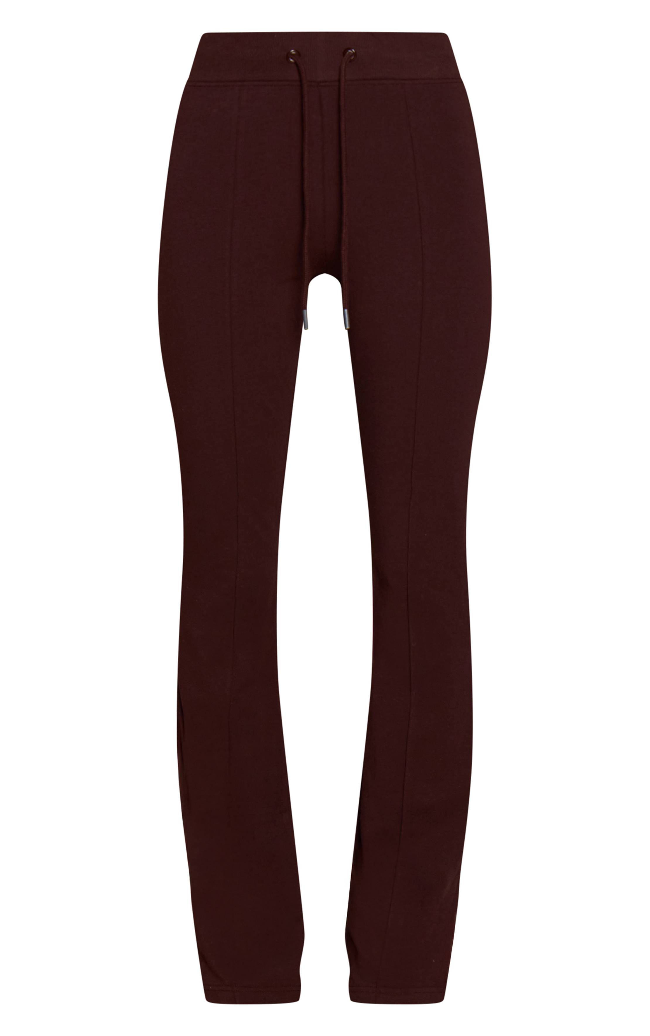 Marron Foncé Pantalon Évasé Skinny Taille Mi-haute En Coton Avec Détails De Coutures Coordonné