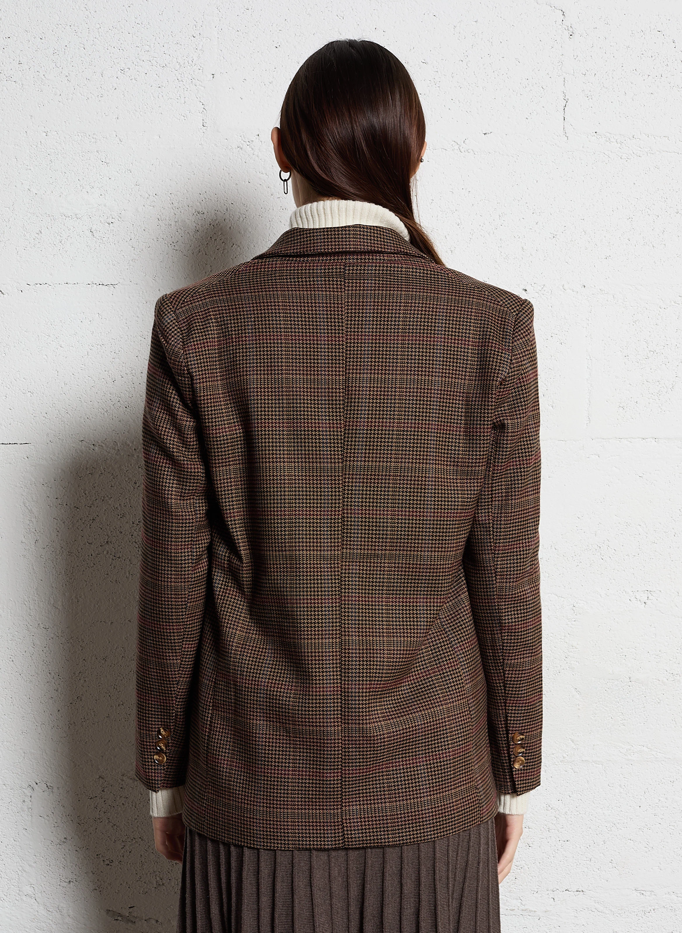 VOLIANE - Veste tailleur droite à carreaux | Marron