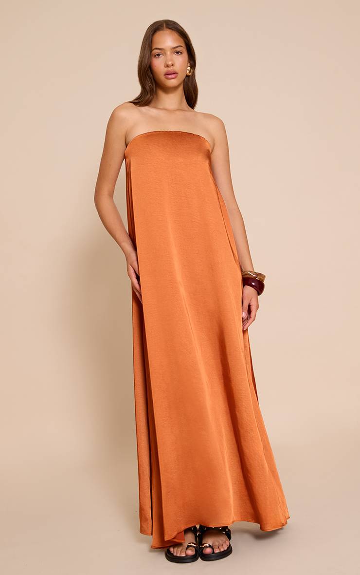 Rouille Robe Fourreau Bustier En Satin Texturé