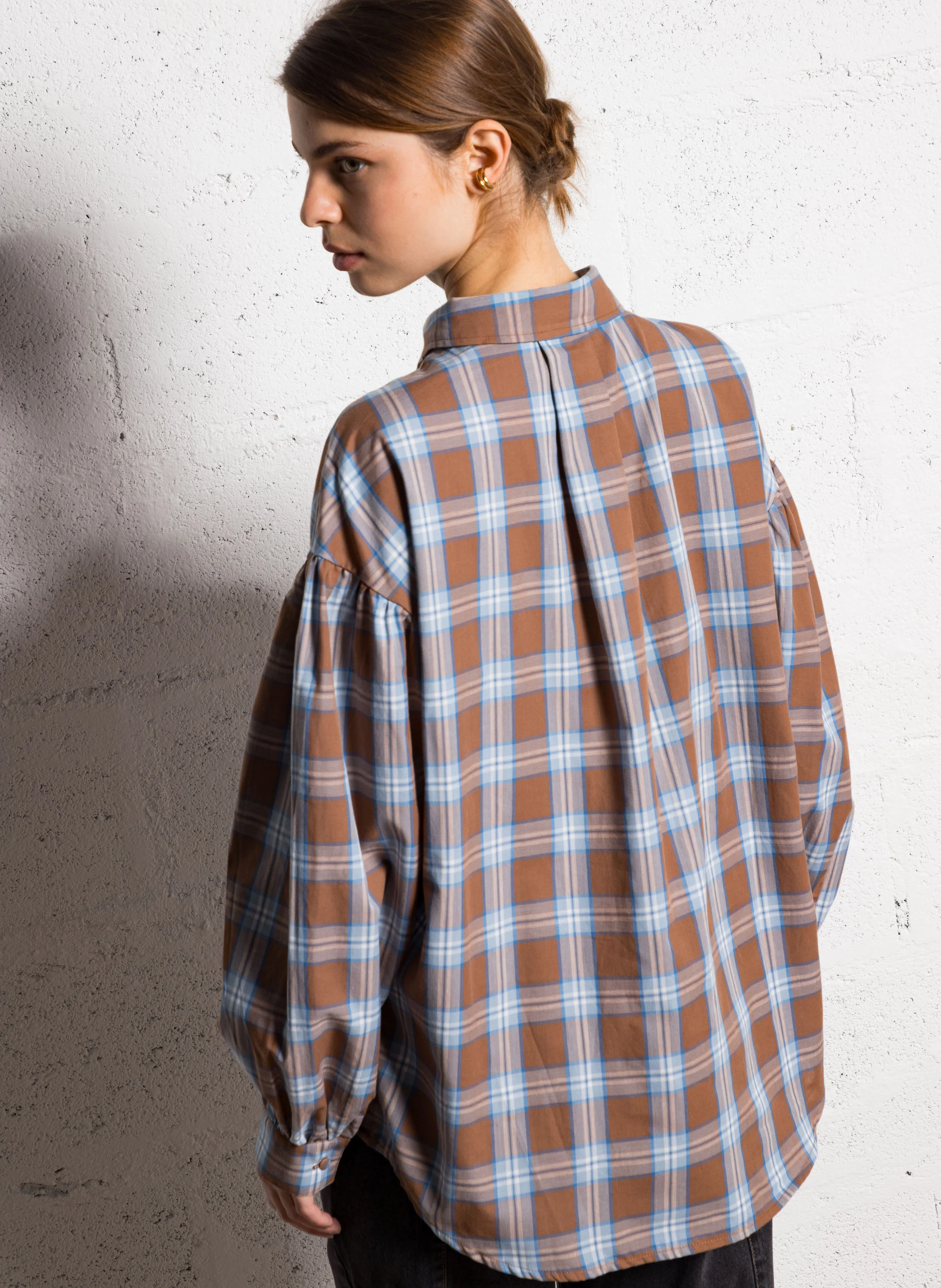 Chemise droite à carreaux| Marron