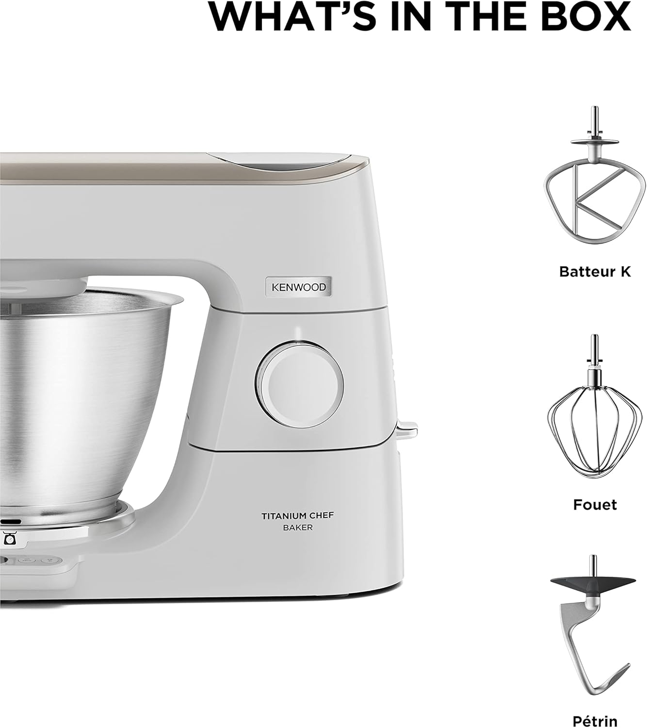 Kenwood Titanium Chef Baker XL, Robot Pâtissier avec Batteur K, Crochet Pétrisseur, Fouet et Bol de 7 Litres, KVL85.424SI, 1200W, Argent