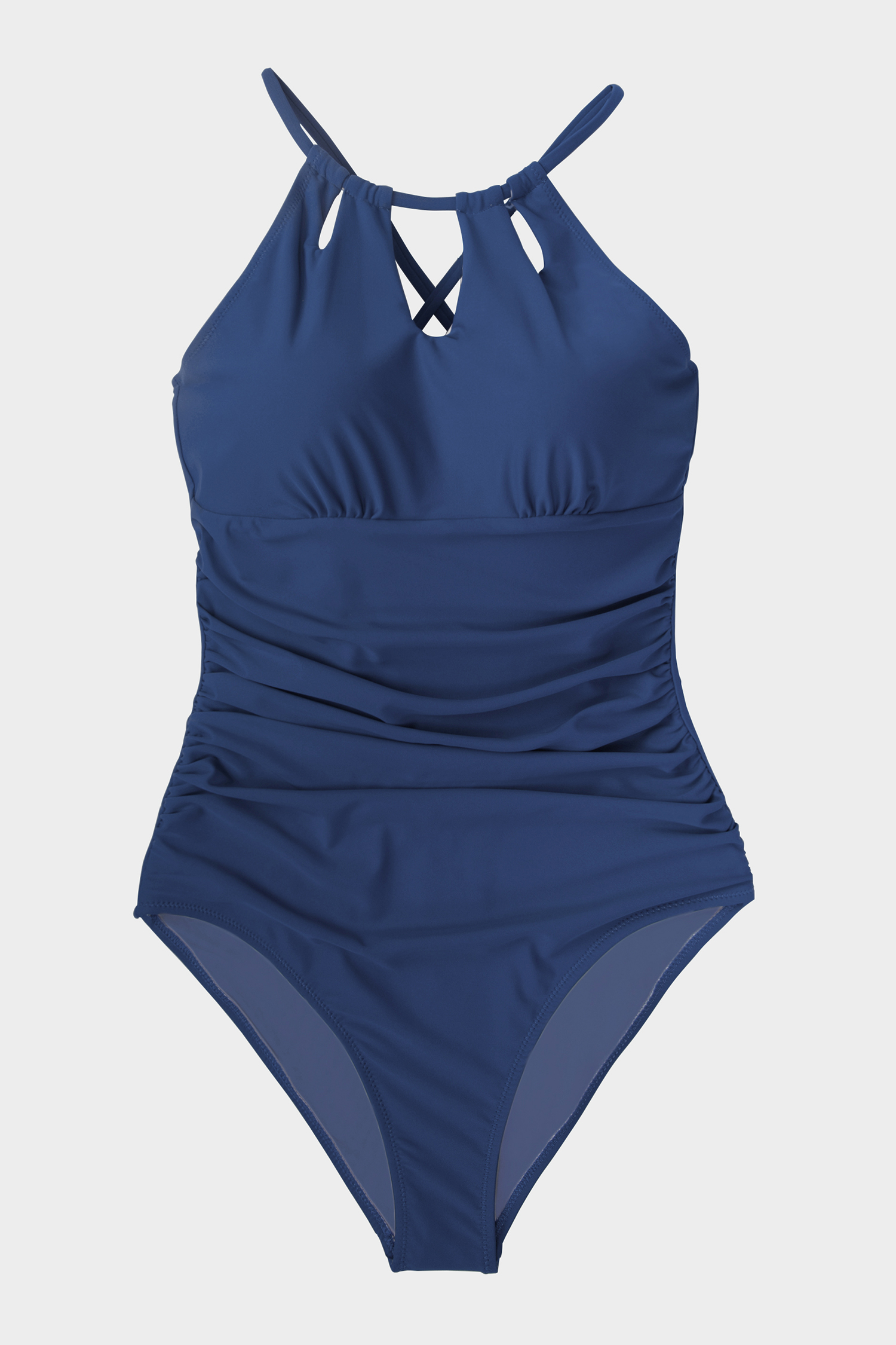Maillot de bain une pièce à col haut découpé bleu