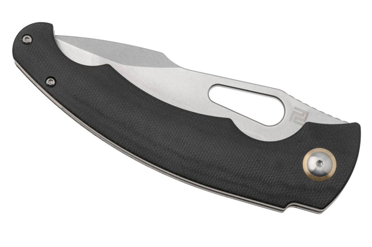 Artisan Cutlery Xcellerator 1860P-MBK, Stonewashed AR-RPM9, Black Micarta zakmes, Mike Snody design