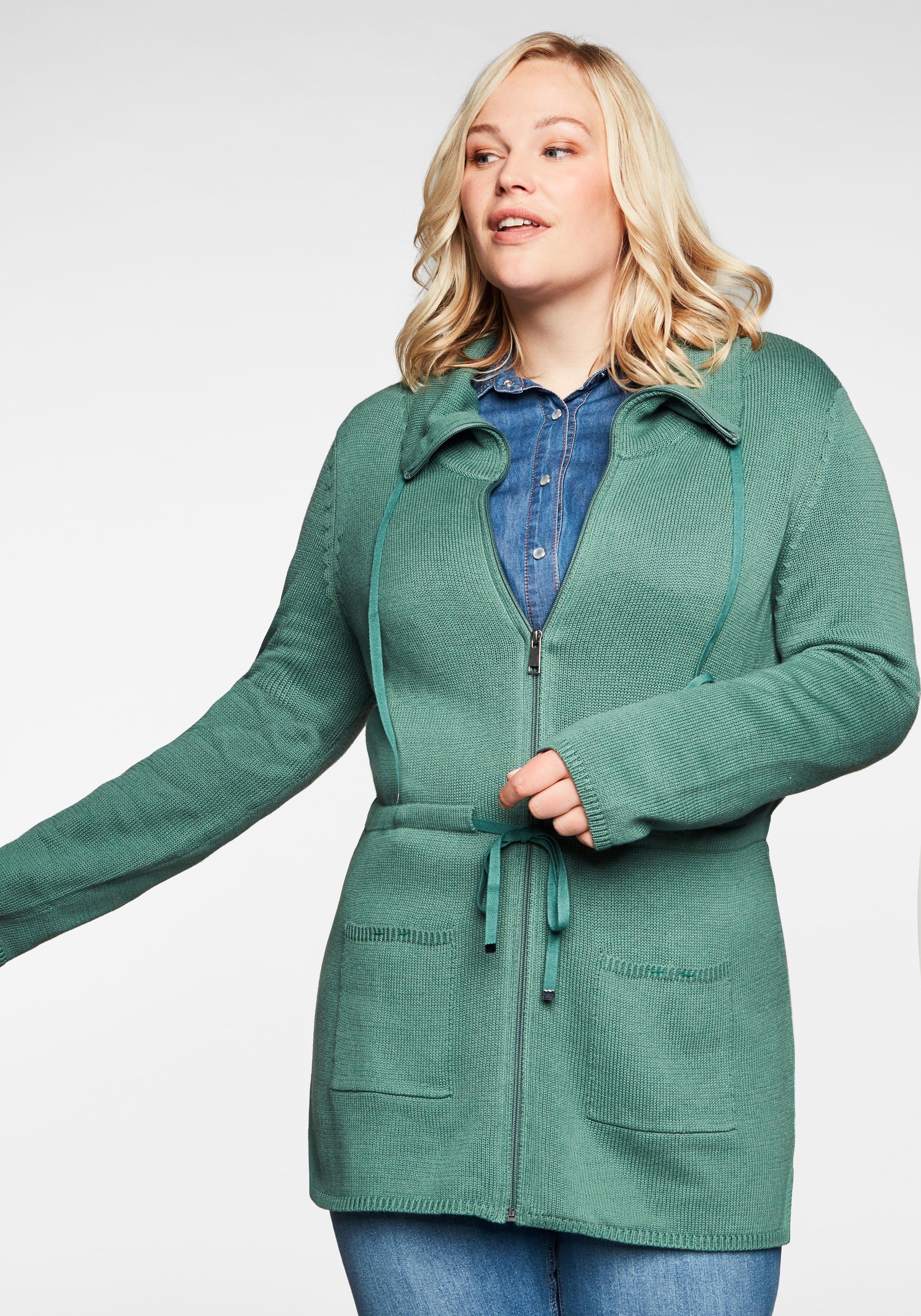 Strickjacke mit Reißverschluss und Taillen-Tunnelzug