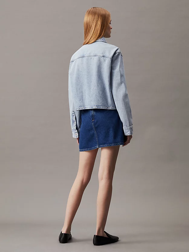 jaqueta camisa jeans de corte reto