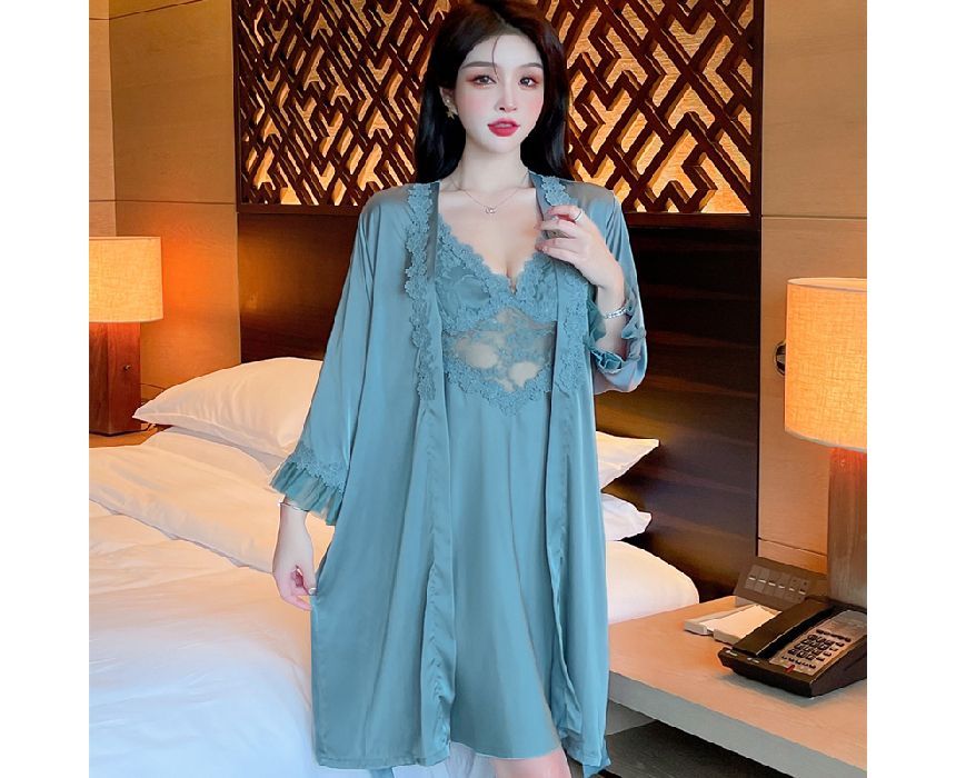 Dazzli - Pyjamajurk / Robe / Set met kantversiering